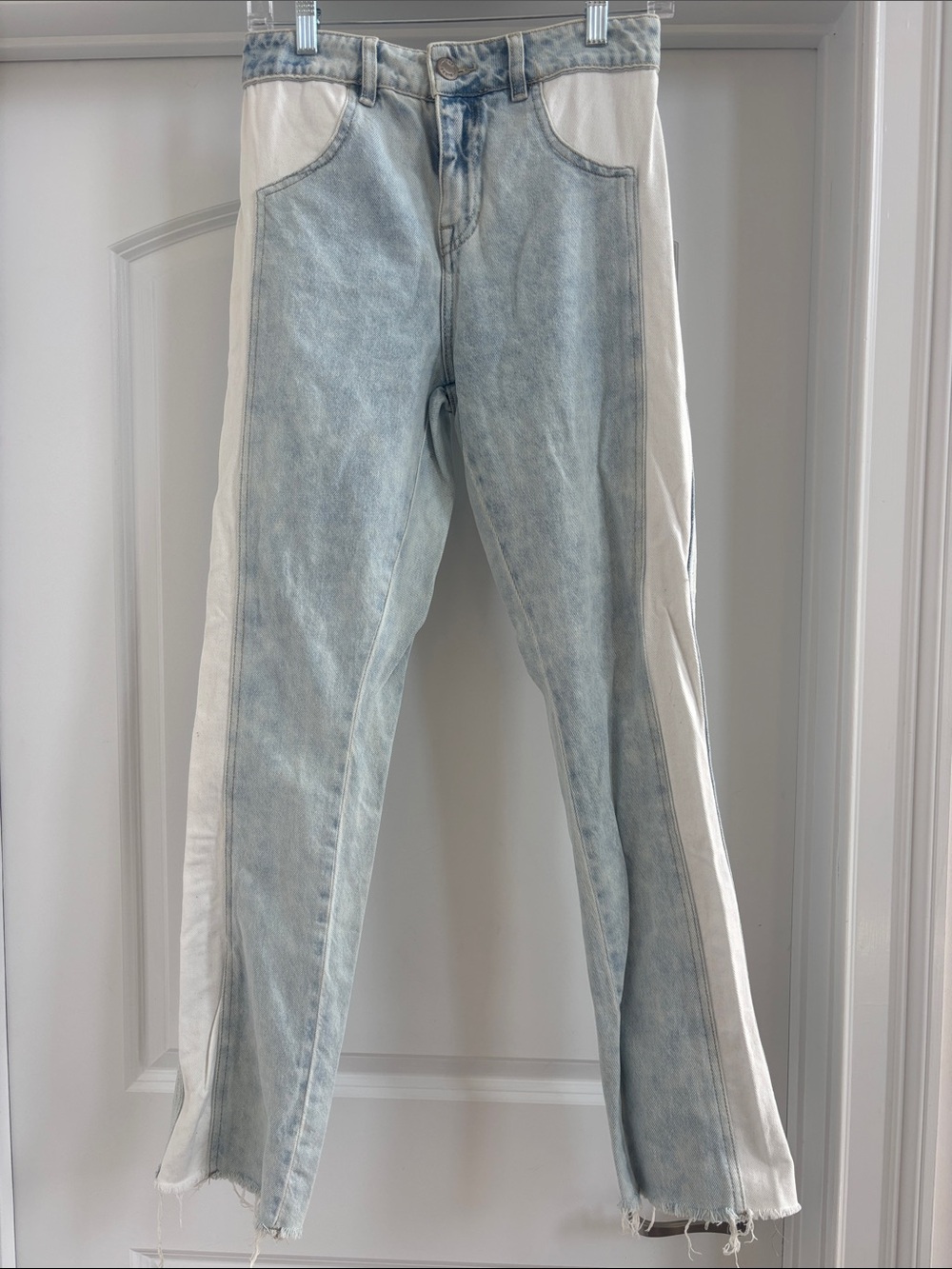 TNS DENIM Two-Tone Light Blue and White Straight Leg Jeans